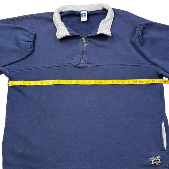 Vintage Russell Athletic Quarter Zip Sweatshirt USA Navy Blue XXL 90s - Picture 8 of 8